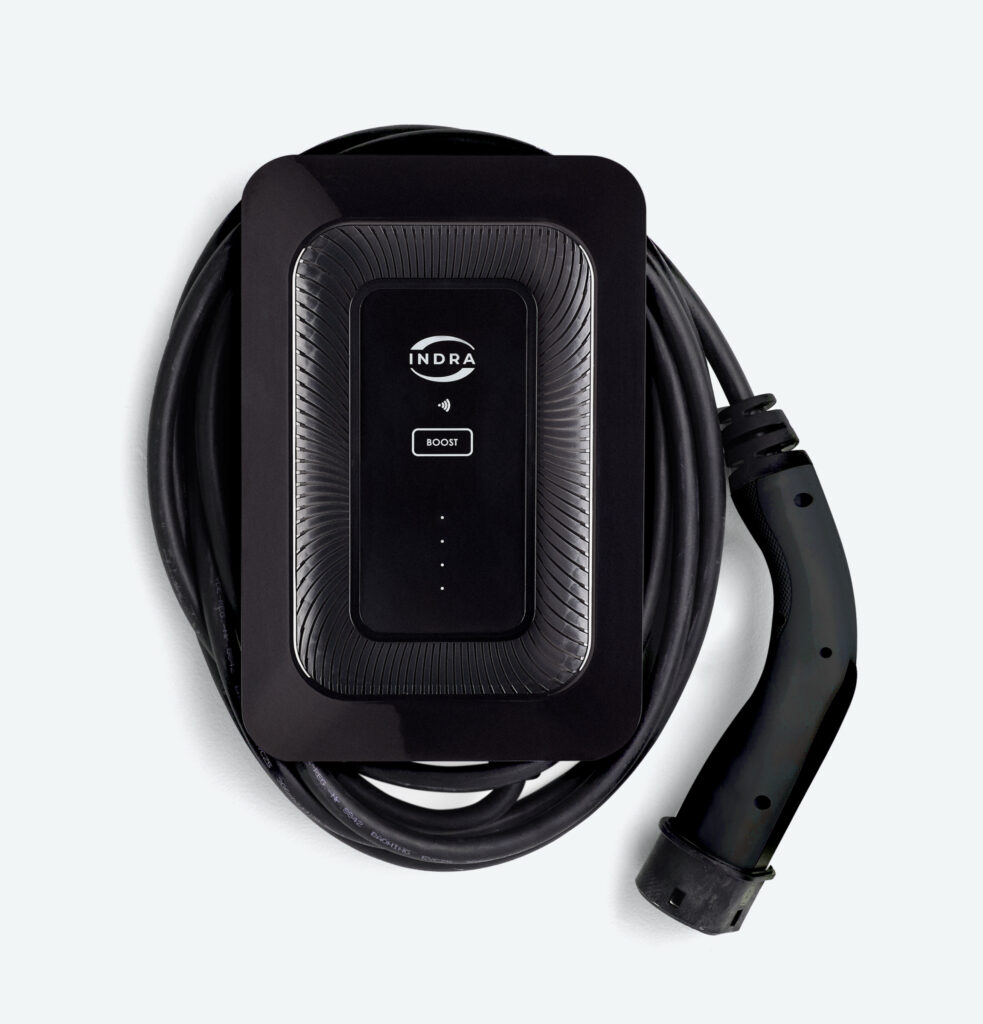 Buy the black Indra Smart LUX smart home electric vehicle charging point from ON-EV.