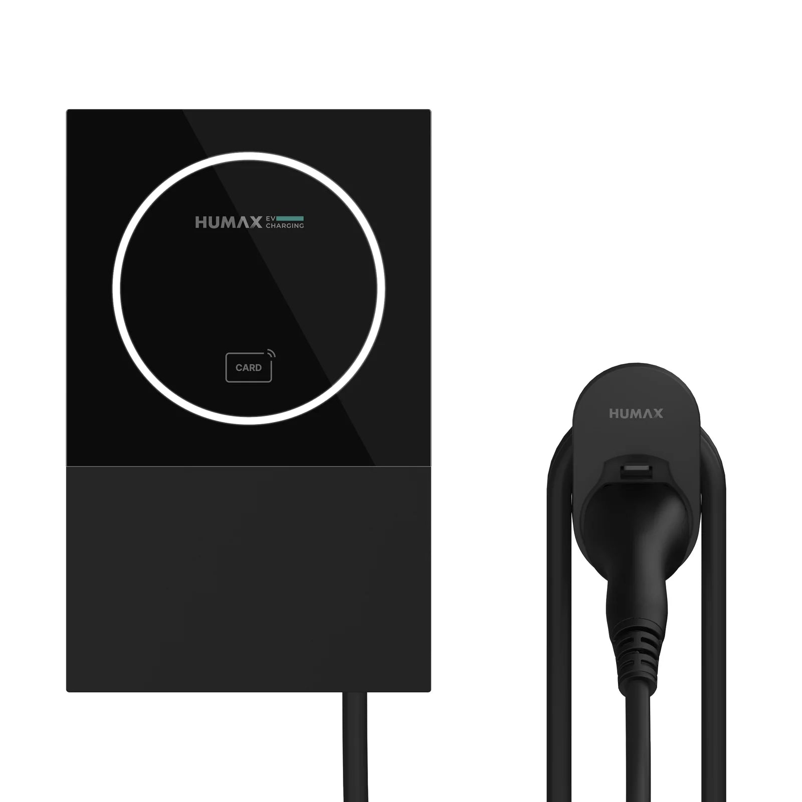 Shop the black Humax MX7 tethered EV charger at ON-EV and view our full installation prices.