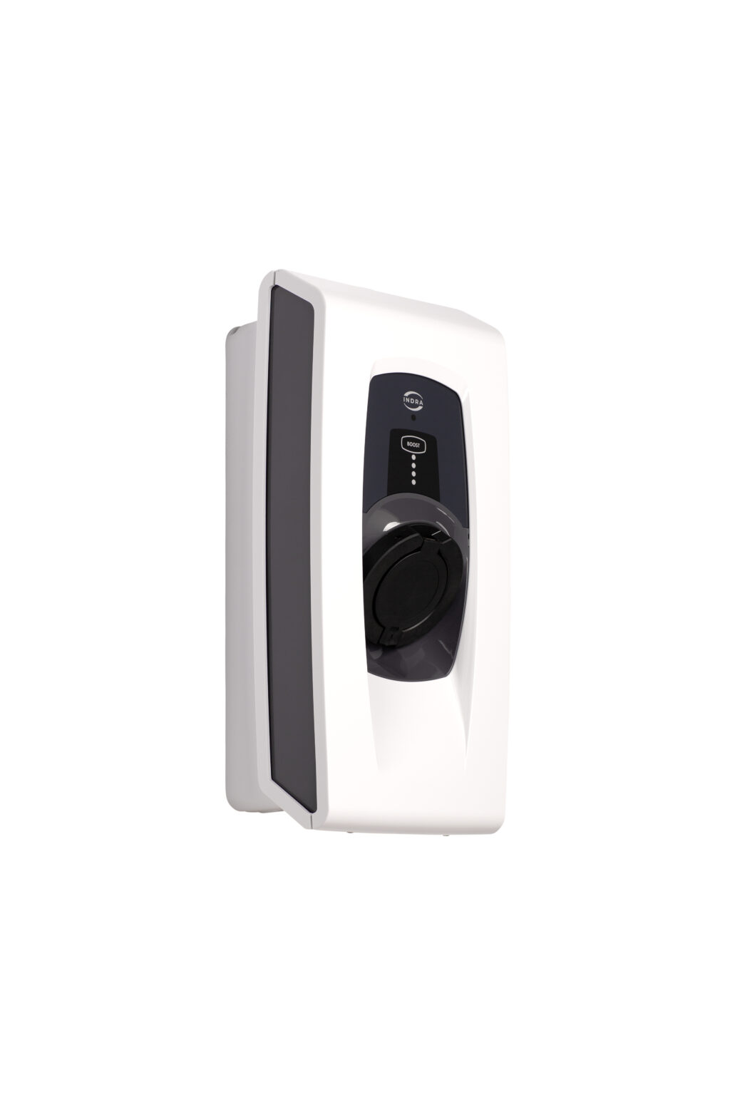 Shop the OZEV approved black Indra Smart PRO 7.4kW solar home charger at ON-EV.